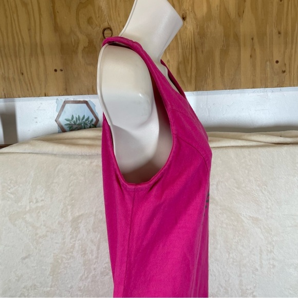 Blue Cactus pink sleeveless maxi dress 100% cotton boho fern print women’s small - Picture 3 of 8
